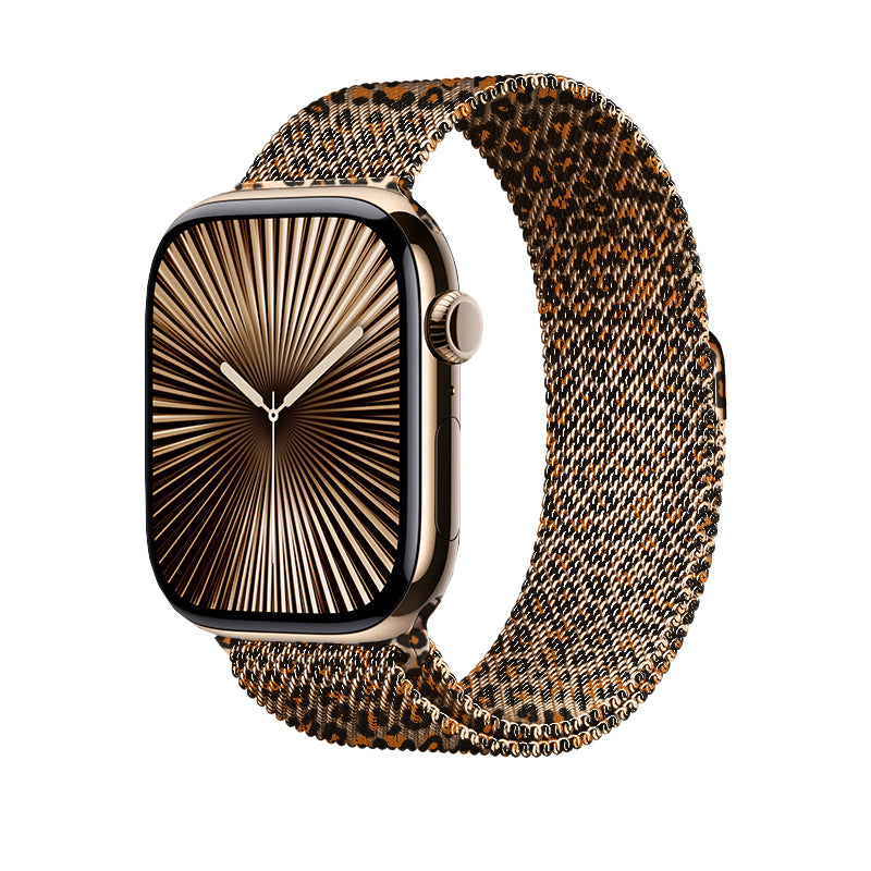 Apple Watch Uyumlu Leopar Desenli Metal Kordon