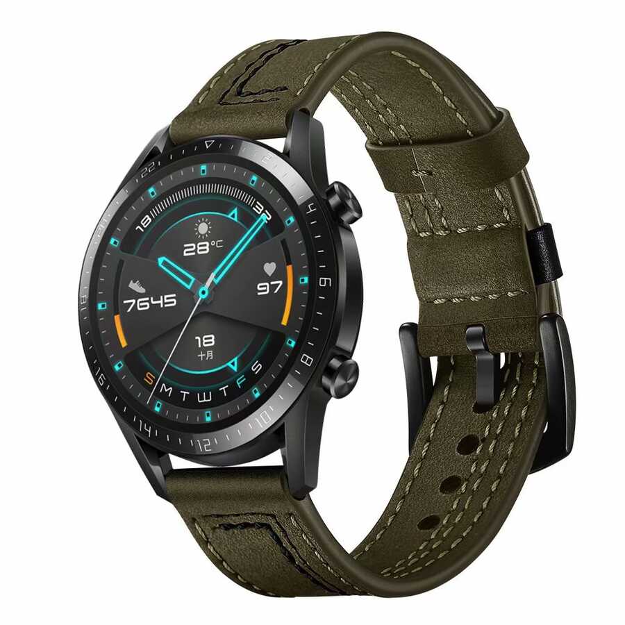 22mm Deri Akıllı Saat Kordonu – Yeşil