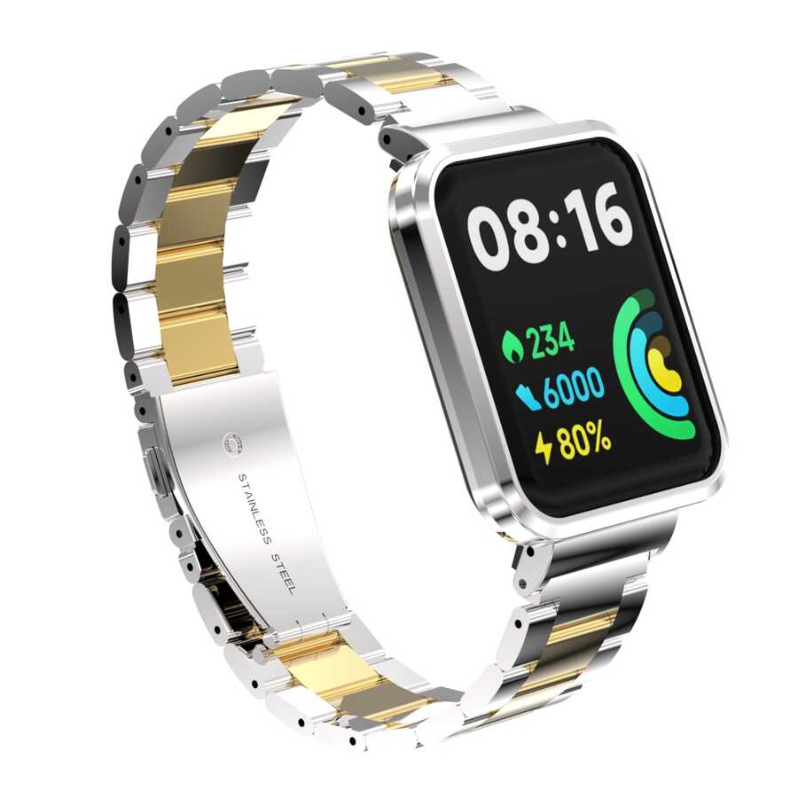 Xiaomi Redmi Watch 2 Lite Uyumlu Metal Kordon – Gümüş-Gold