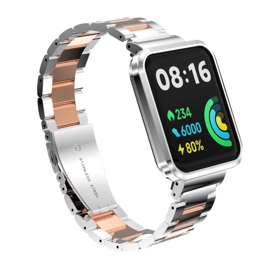 Xiaomi Redmi Watch 2 Lite Uyumlu Metal Kordon – Gümüş-Rosegold
