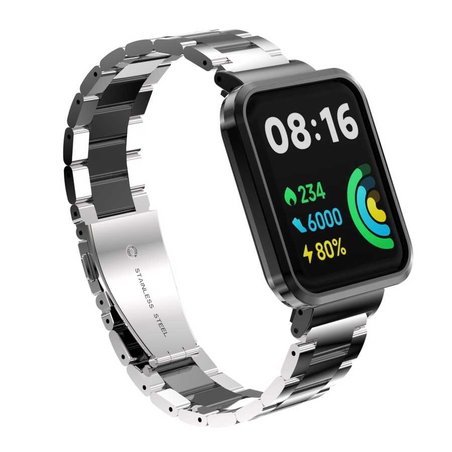 Xiaomi Redmi Watch 2 Lite Uyumlu Metal Kordon – Gümüş-Siyah