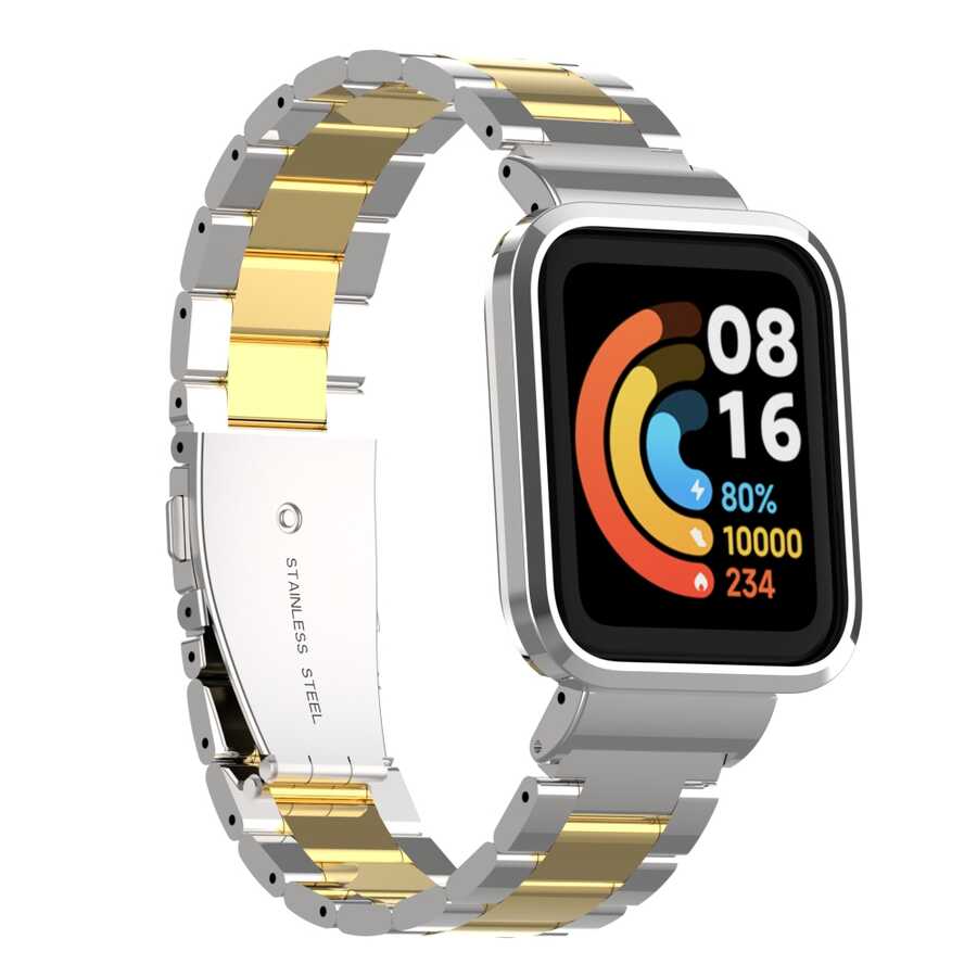 Xiaomi Redmi Watch (Mi Watch Lite) Uyumlu Metal Kordon – Gümüş-Gold