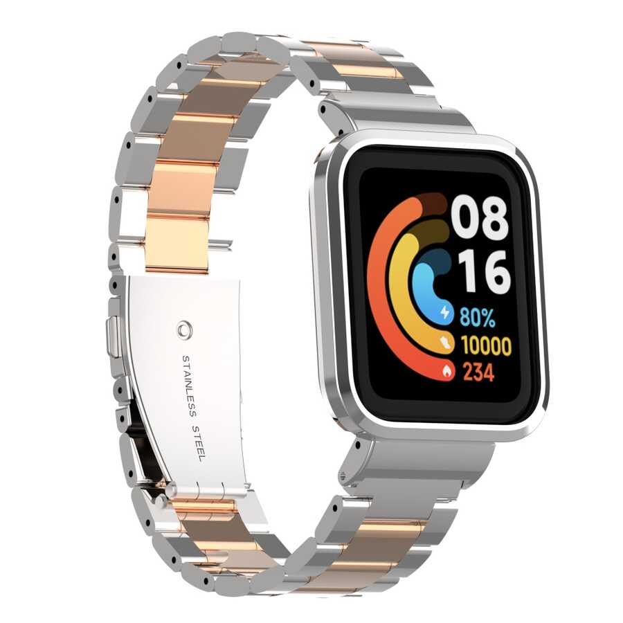 Xiaomi Redmi Watch (Mi Watch Lite) Uyumlu Metal Kordon – Gümüş-Rosegold