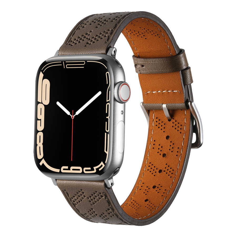 Apple Watch Uyumlu PU Deri Kordon – Gri