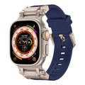 Apple Watch Uyumlu Titanyum Metal Başlıklı Silikon Kordon – Mavi-Titanyum