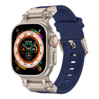 Apple Watch Uyumlu Titanyum Metal Başlıklı Silikon Kordon – Mavi-Titanyum