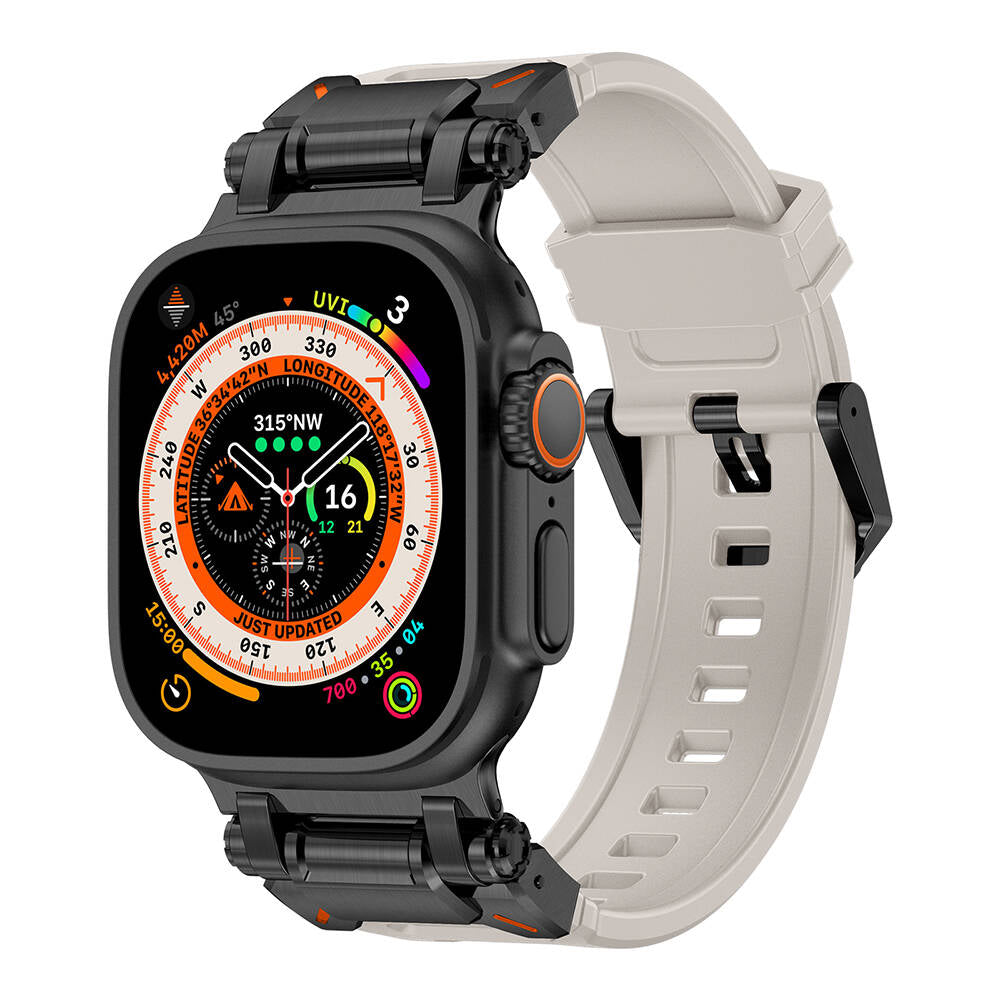 Apple Watch Uyumlu Titanyum Metal Başlıklı Silikon Kordon