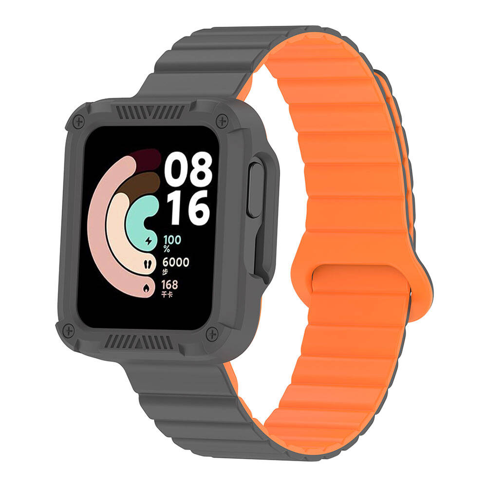 Xiaomi Redmi Watch 2 / Xiaomi Redmi Watch 1 Uyumlu Silikon Kordon – Gri-Turuncu