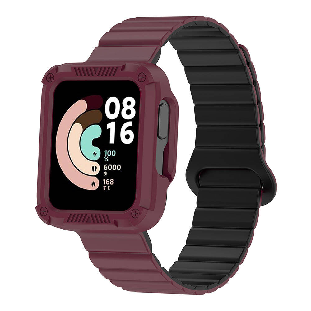 Xiaomi Redmi Watch 2 / Xiaomi Redmi Watch 1 Uyumlu Silikon Kordon – Koyu Kırmızı-Siyah