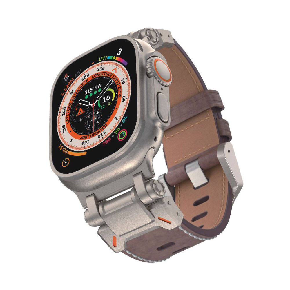Apple Watch Uyumlu Metal Başlıklı Suni Deri Kordon