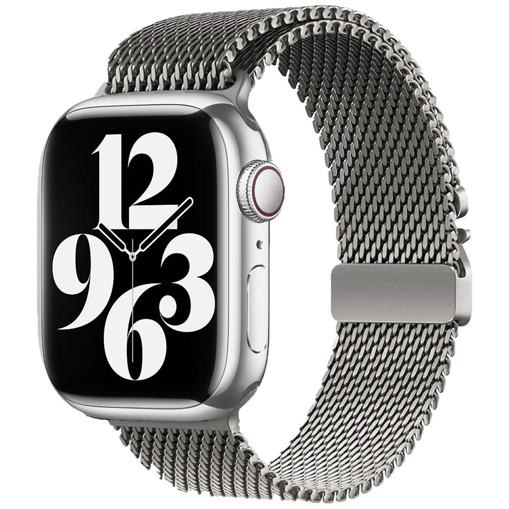 Apple Watch Uyumlu Metal Hasır Kordon – Gri