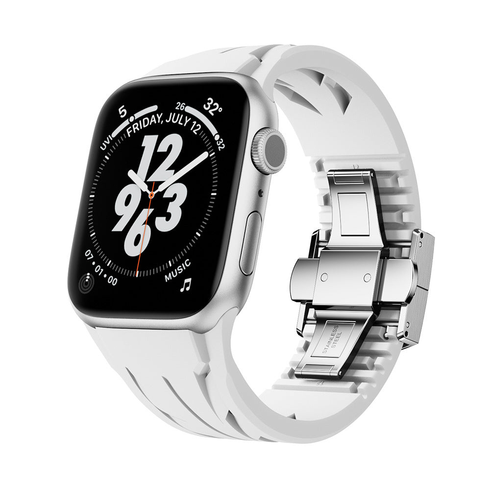 Apple Watch Uyumlu Metal Tokalı Silikon Kordon – Beyaz