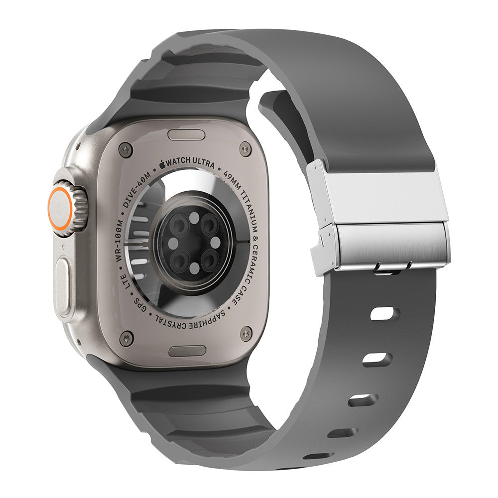 Apple Watch Uyumlu Metal Tokalı Silikon Kordon – Gri