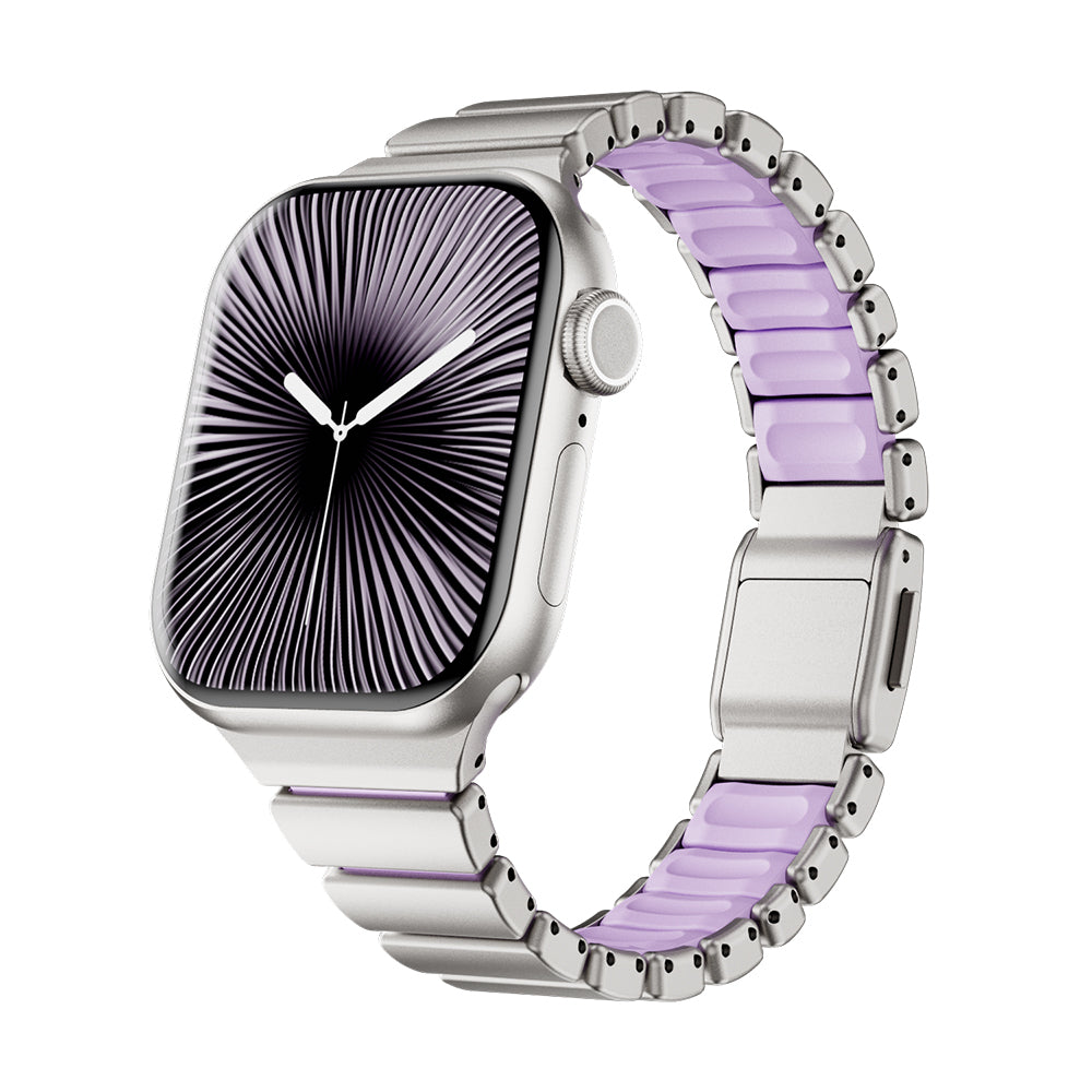 Apple Watch Uyumlu Metal Silikon Kordon – Gümüş-Lila