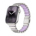 Apple Watch Uyumlu Metal Silikon Kordon – Gümüş-Lila