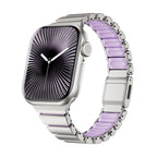 Apple Watch Uyumlu Metal Silikon Kordon – Gümüş-Lila