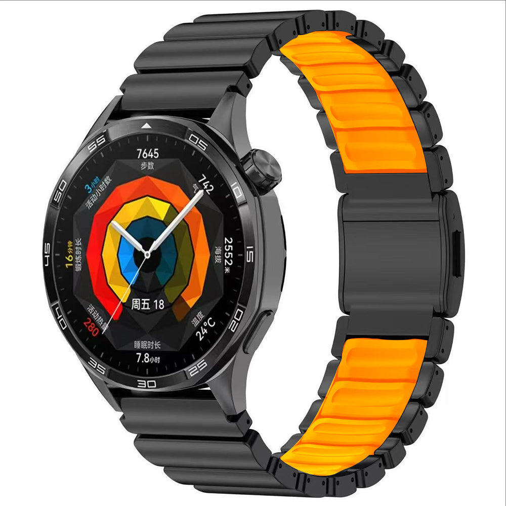 22mm Metal Silikon Akıllı Saat Kordonu – Siyah-Turuncu