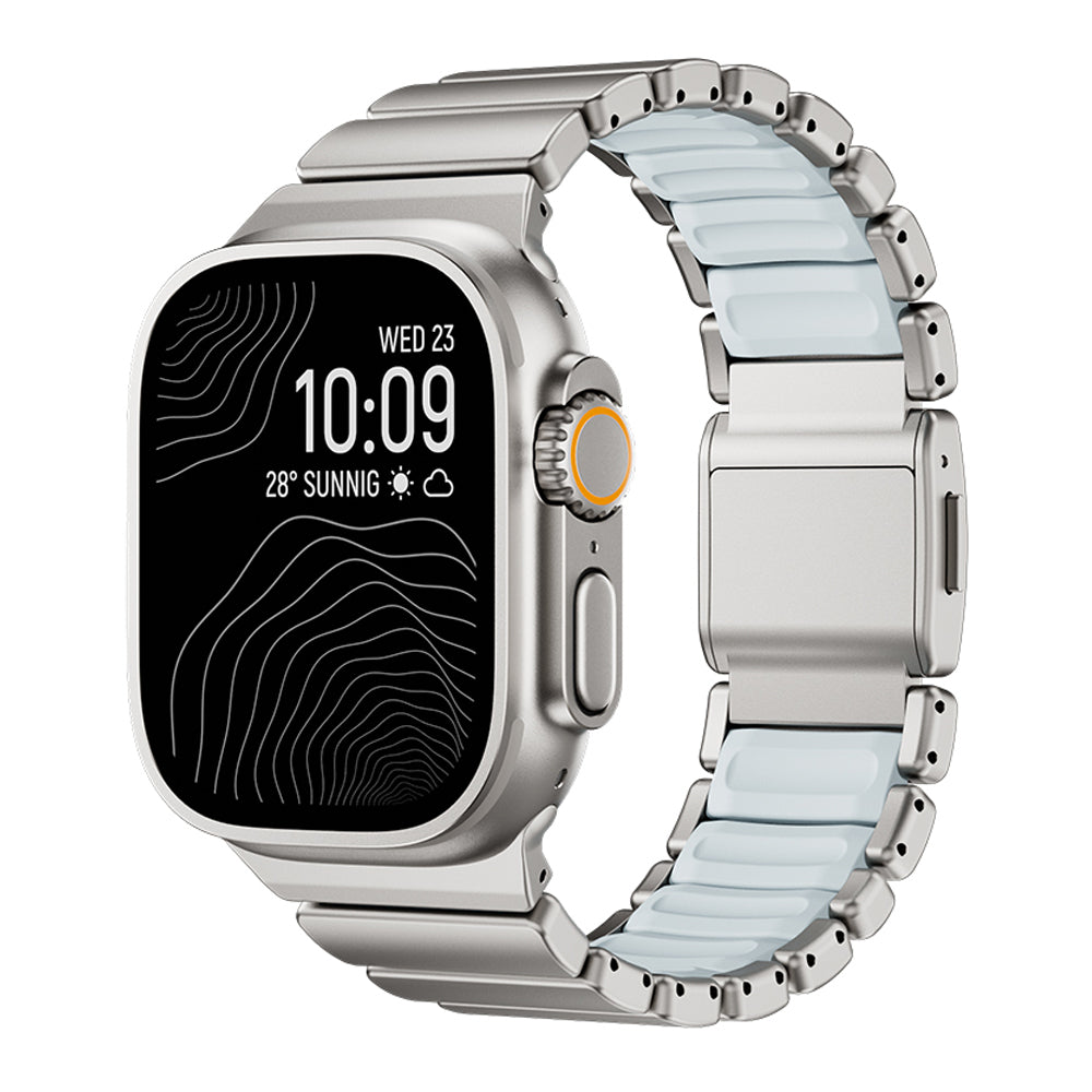 Apple Watch Uyumlu Metal Silikon Kordon – Gümüş-Mavi