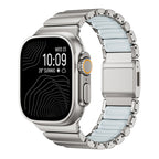 Apple Watch Uyumlu Metal Silikon Kordon – Gümüş-Mavi