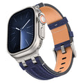 Apple Watch Uyumlu Kot Kumaş Tasarımlı Kordon – Gümüş-Mavi