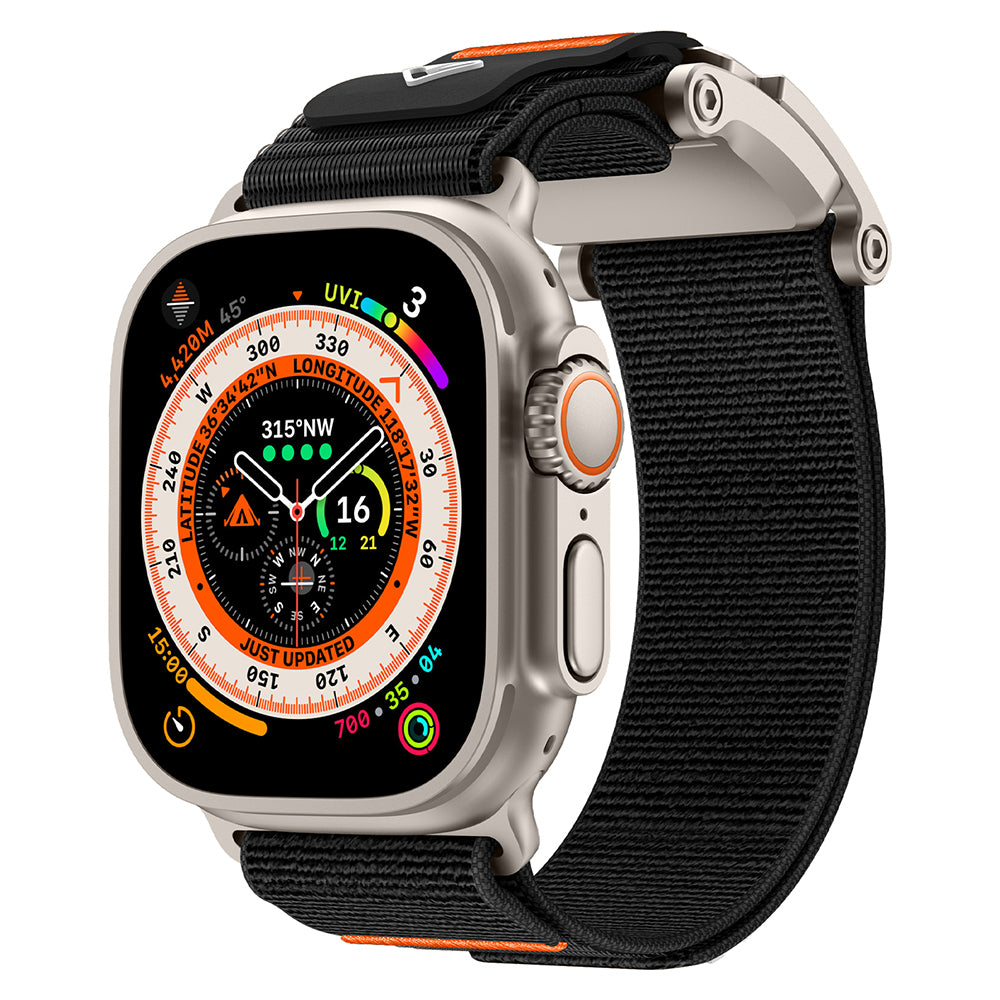 Apple Watch Uyumlu Naylon Kumaş Hasır Örgülü Kordon – Gri-Siyah
