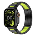 Apple Watch Uyumlu Metal Silikon Kordon – Siyah-Yeşil
