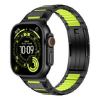 Apple Watch Uyumlu Metal Silikon Kordon – Siyah-Yeşil