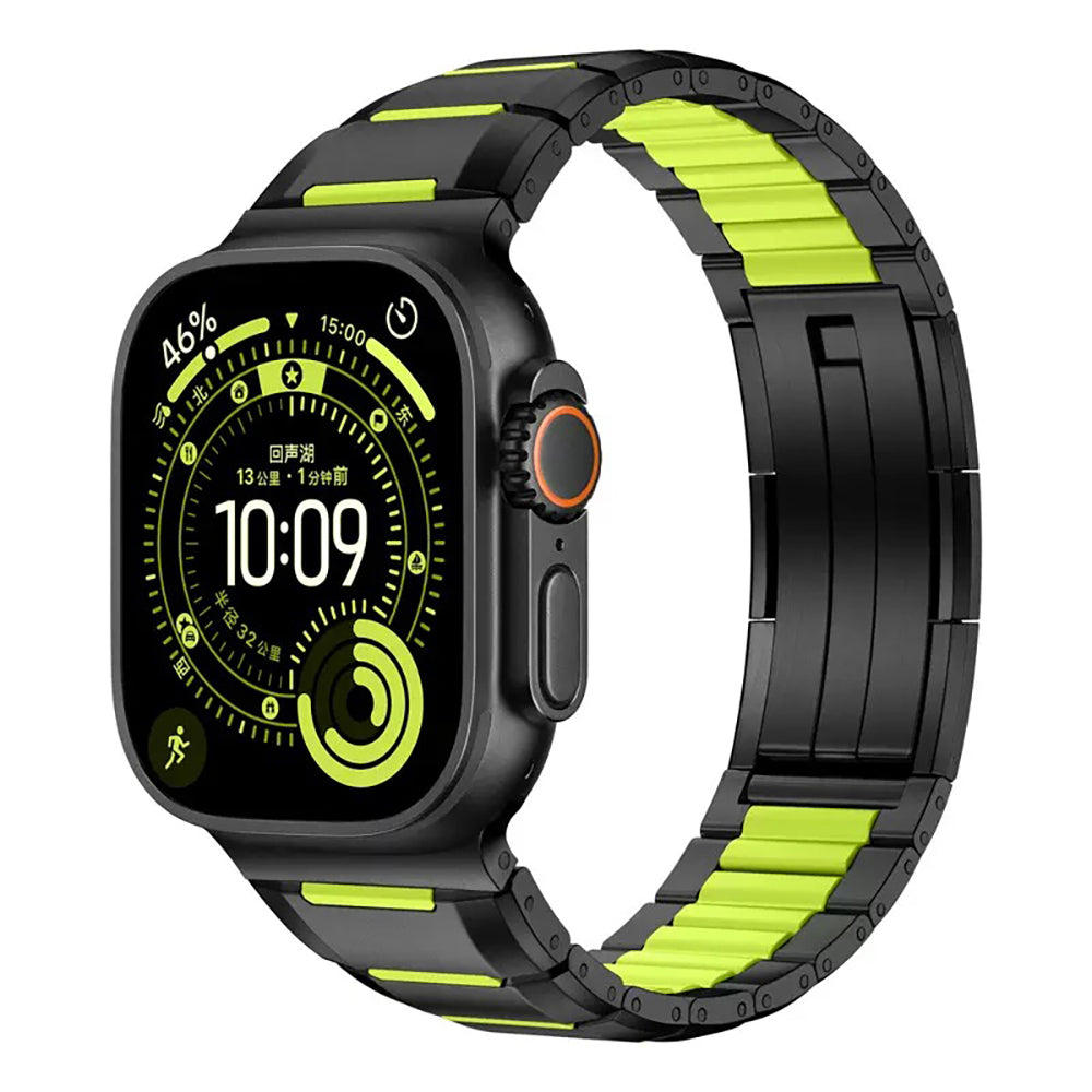 Apple Watch Uyumlu Metal Silikon Kordon – Siyah-Yeşil