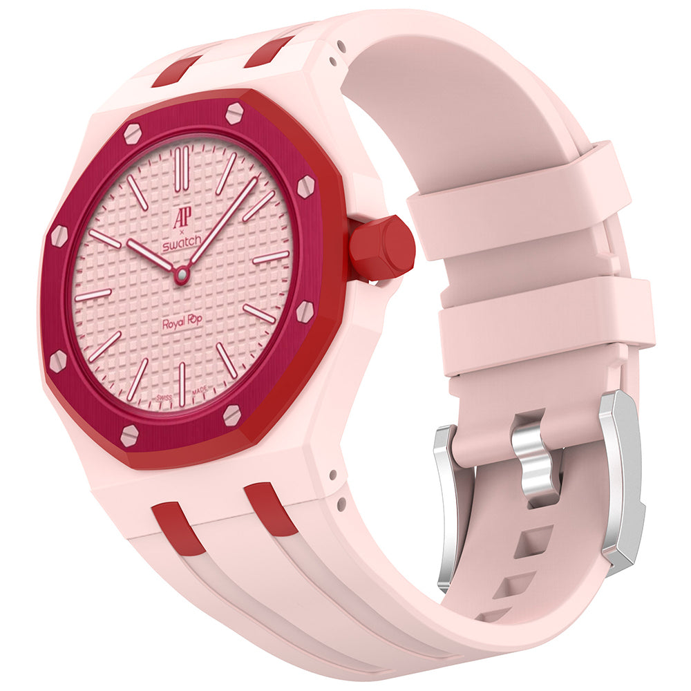 AP-Swatch Royal Pop 3 Uyumlu Silikon Kordon – Pembe-Kırmızı