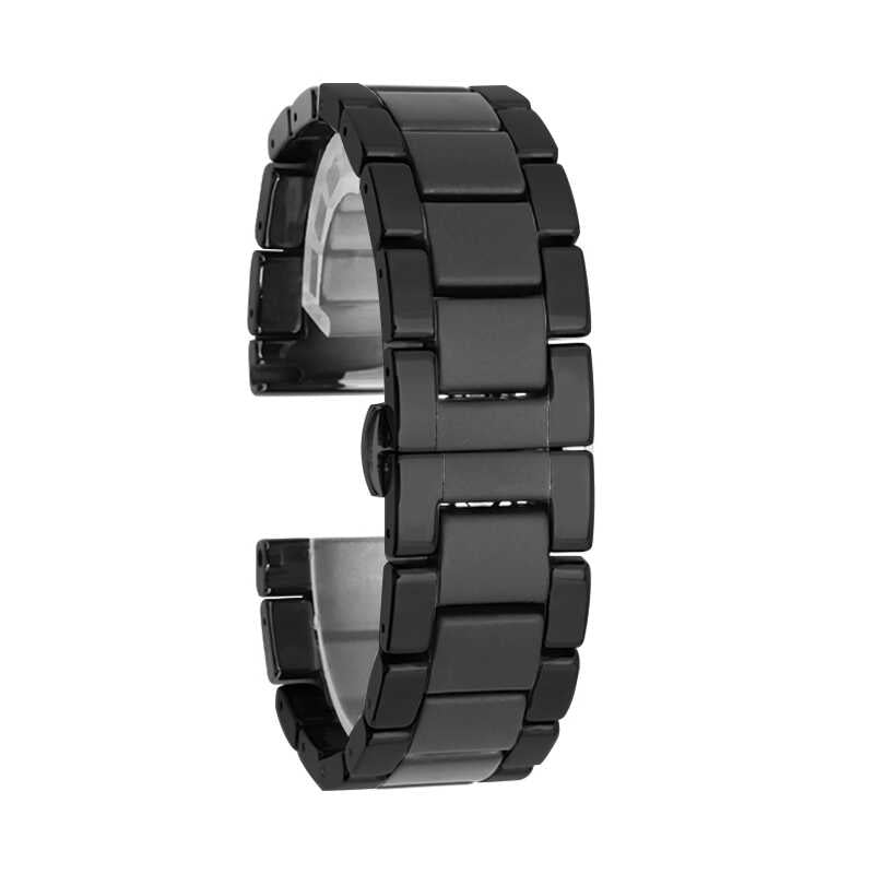 22mm Mat Seramik Metal Akıllı Saat Kordonu – Parlak Siyah