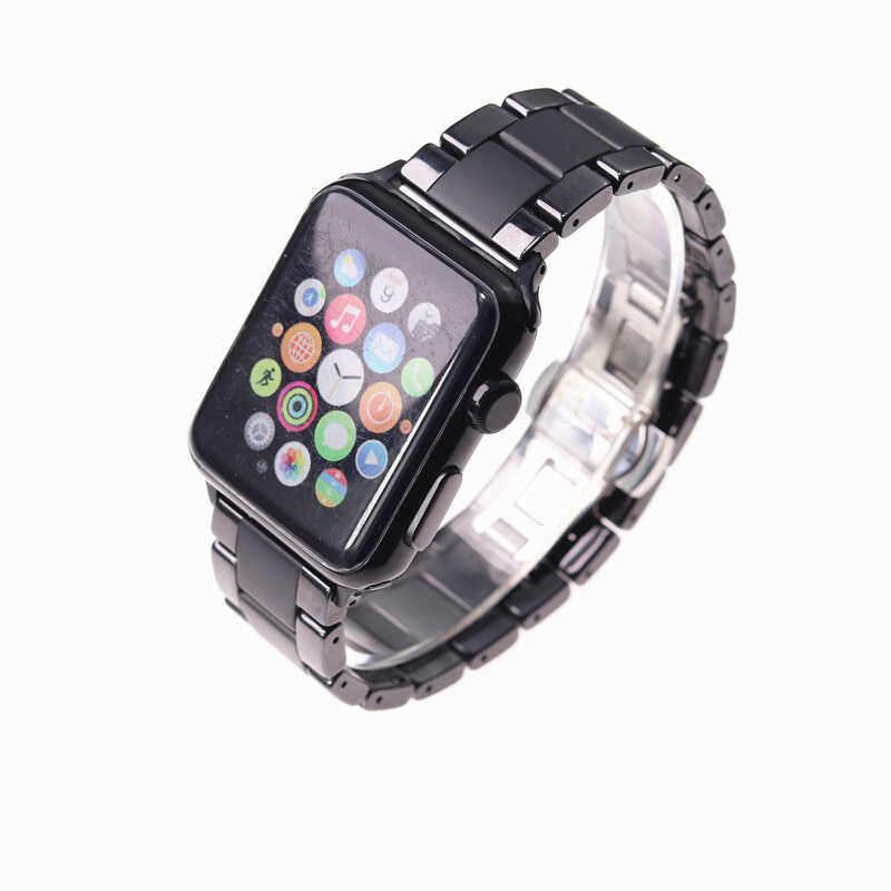 Apple Watch Uyumlu Mat Seramik Metal Kordon – Parlak Siyah